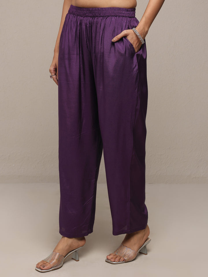 Libas Art Purple Printed Silk Blend Straight Suit Set With Dupatta