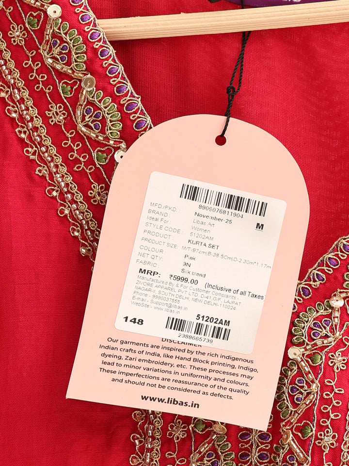 Pink Printed Silk Blend A-Line Suit Set With Dupatta