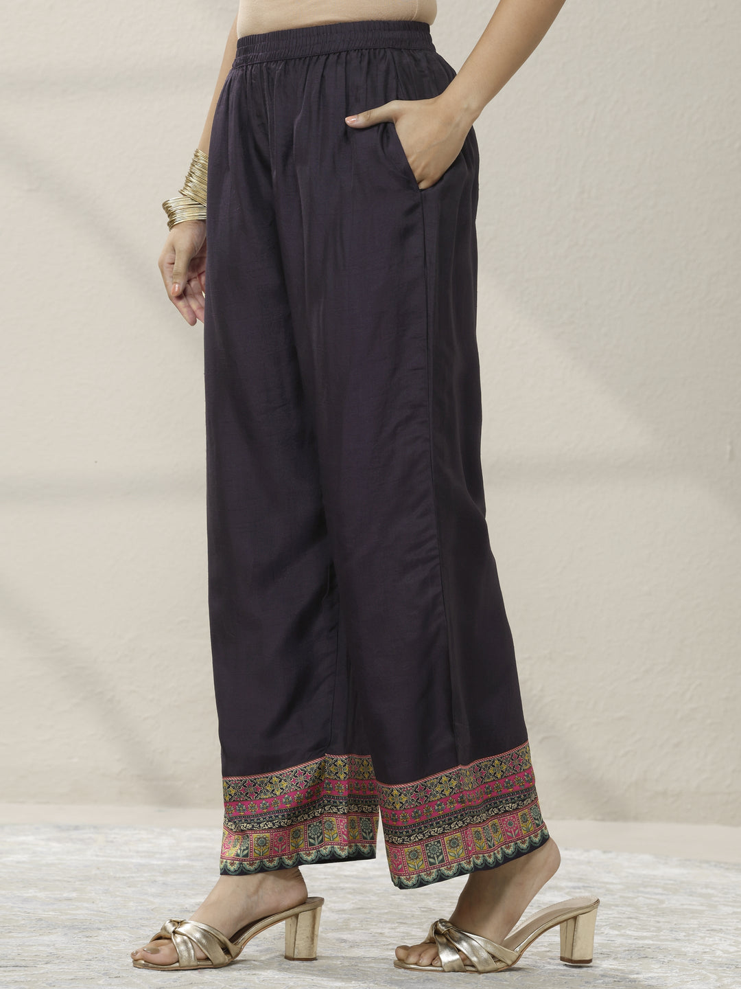 Blue Embroidered Silk blend A-line Suit Set With Dupatta