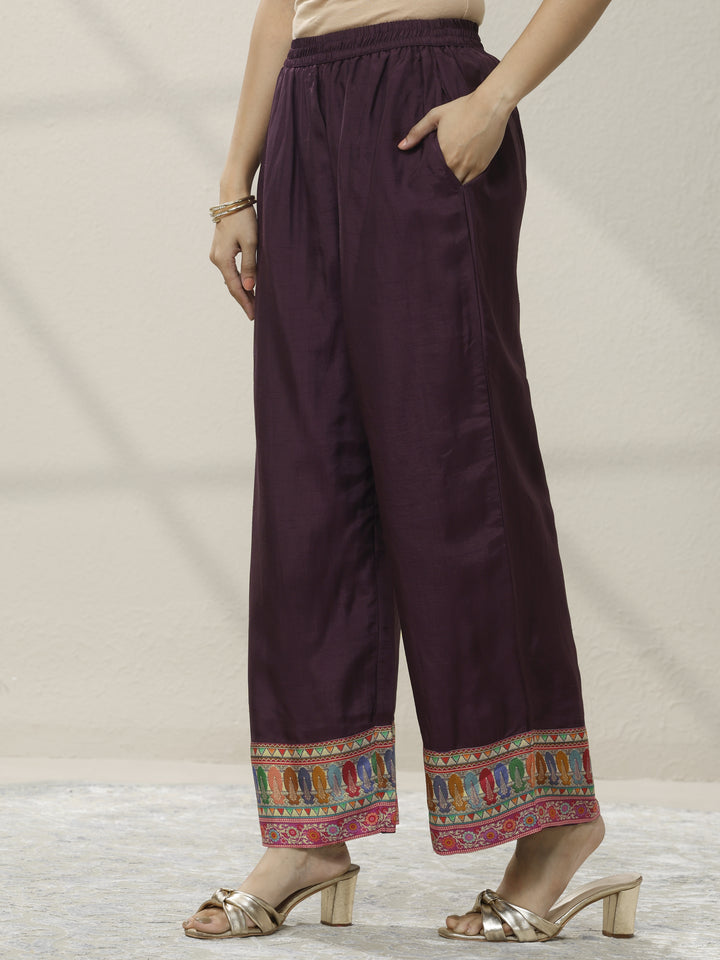 Burgundy Embroidered Silk blend A-line Suit Set With Dupatta