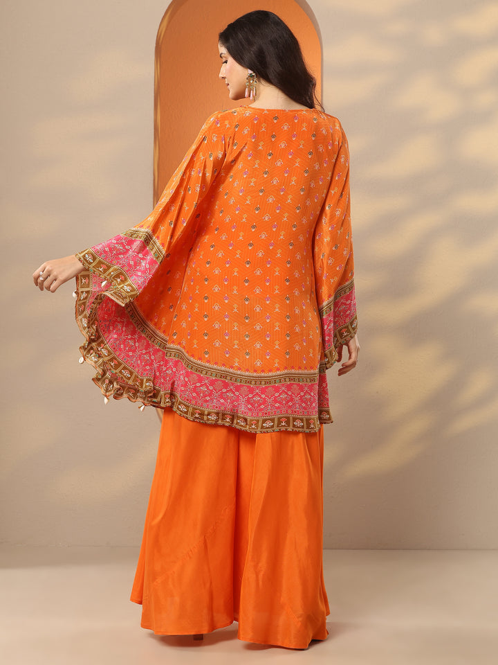 Libas Art Orange Printed Crepe A-Line Kurta Set