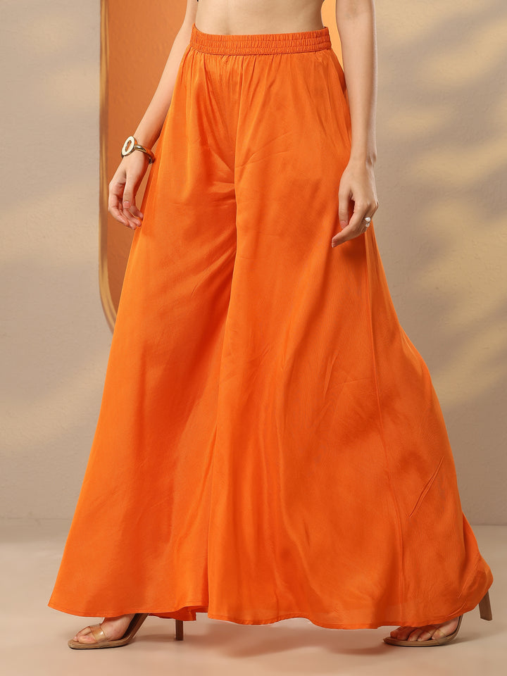 Libas Art Orange Printed Crepe A-Line Kurta Set