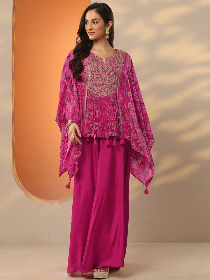 Libas Art Pink Bandhani Printed A-Line Kurta Set