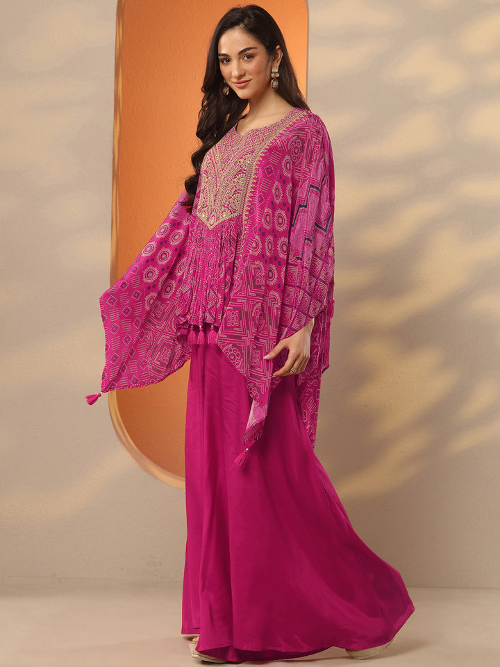 Libas Art Pink Bandhani Printed A-Line Kurta Set