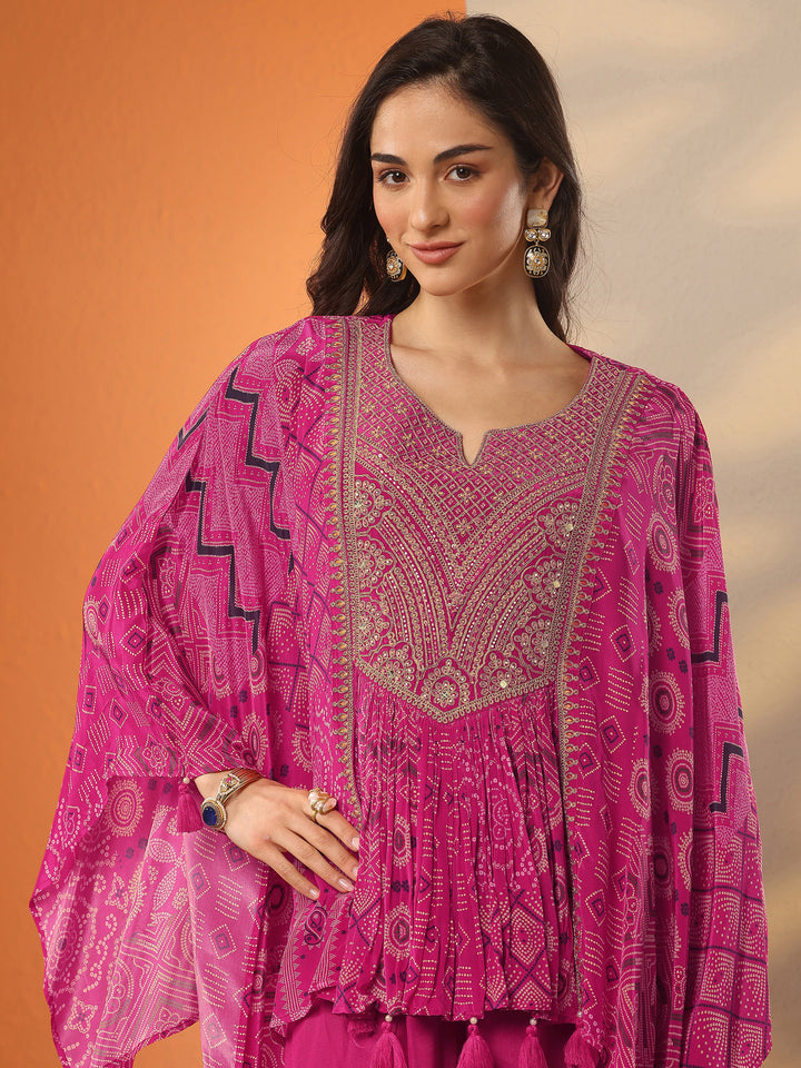 Libas Art Pink Bandhani Printed A-Line Kurta Set