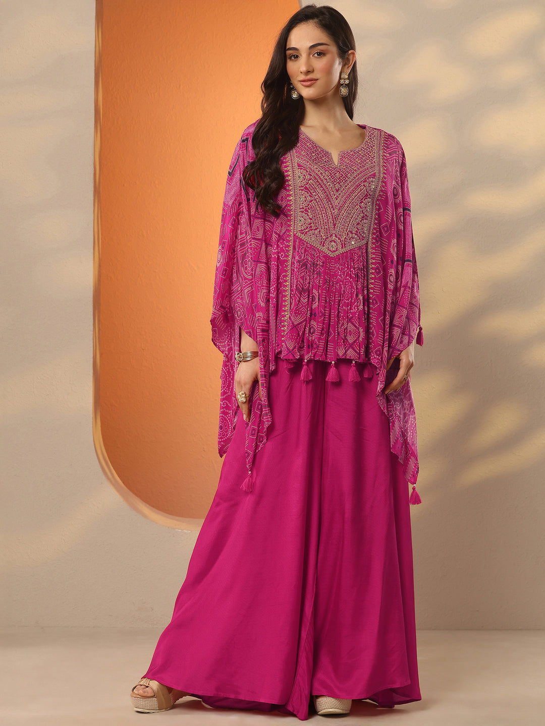 Libas Art Pink Bandhani Printed A-Line Kurta Set