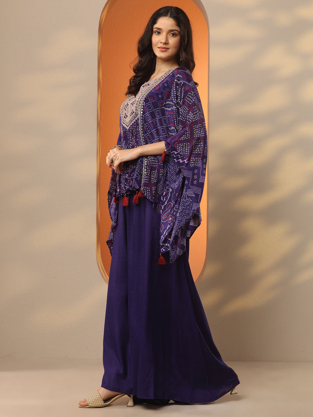Libas Art Purple Bandhani Printed A-Line Kurta Set