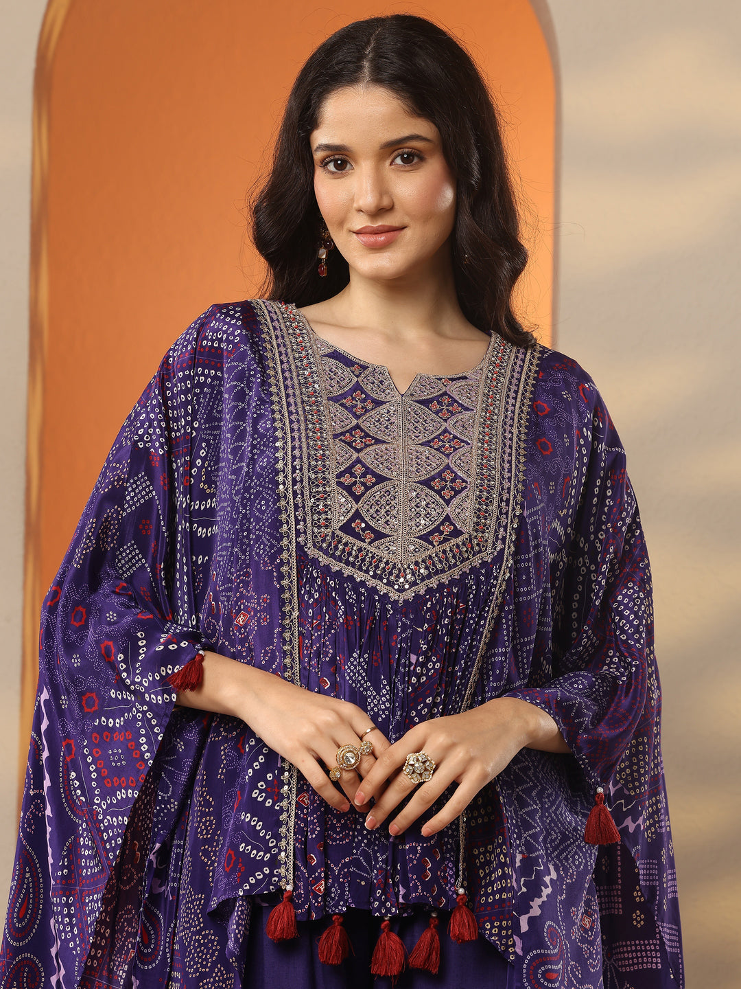 Libas Art Purple Bandhani Printed A-Line Kurta Set