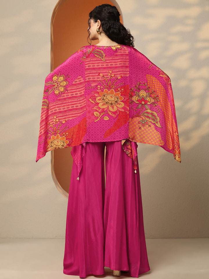 Libas Art Pink Printed Crepe A-Line Kurta Set