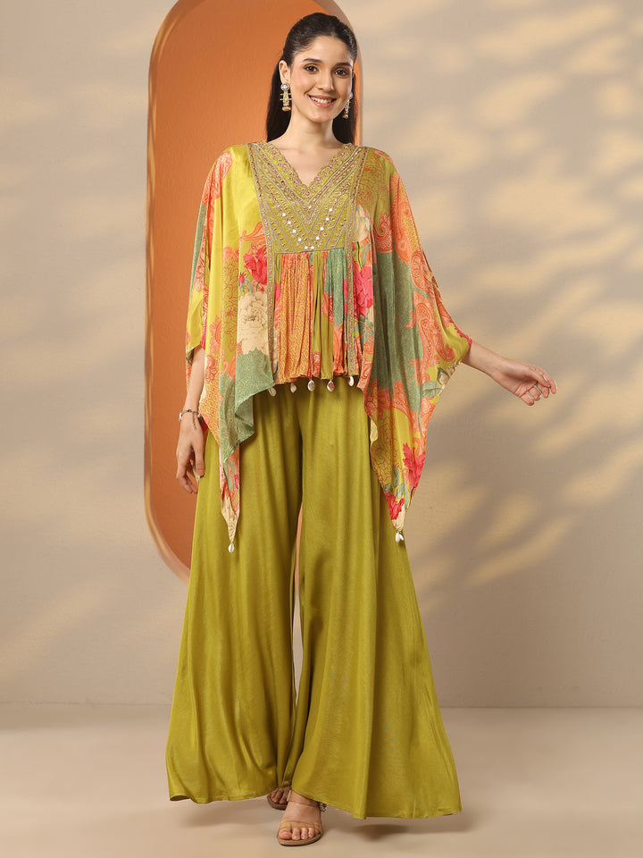 Libas Art Green Printed Crepe A-Line Kurta Set
