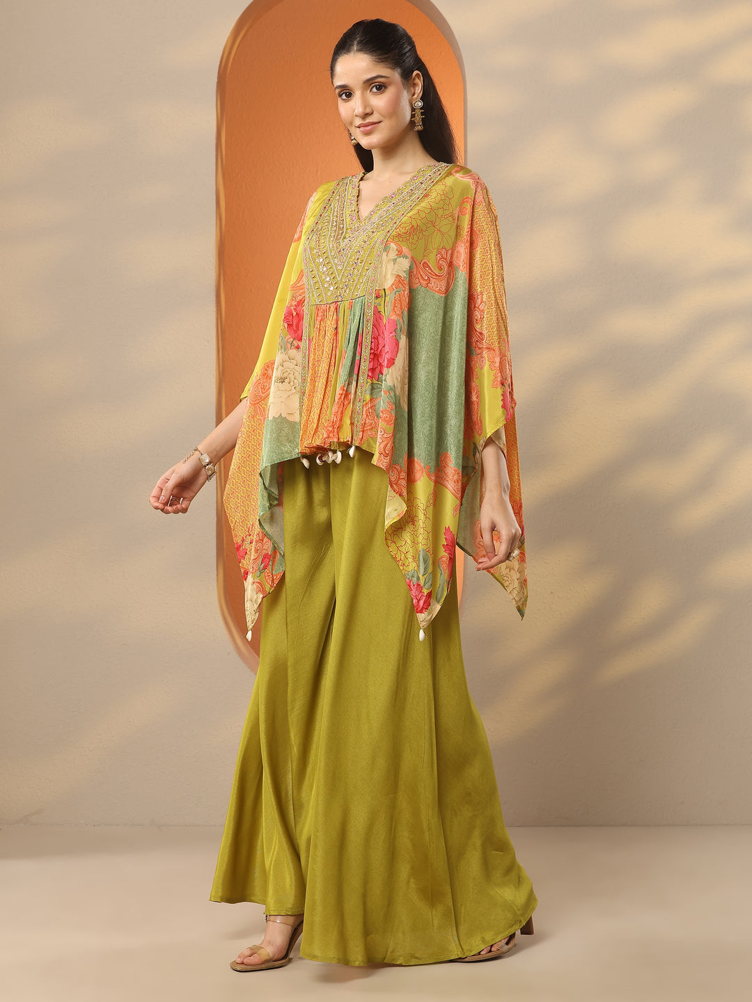Libas Art Green Printed Crepe A-Line Kurta Set