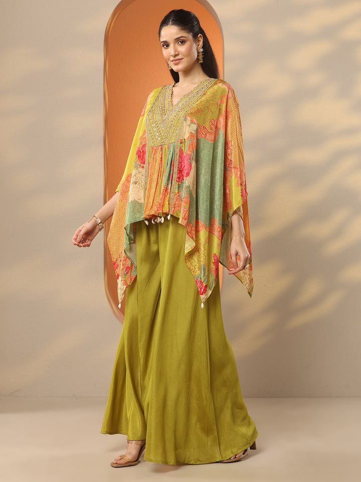 Libas Art Green Printed Crepe A-Line Kurta Set