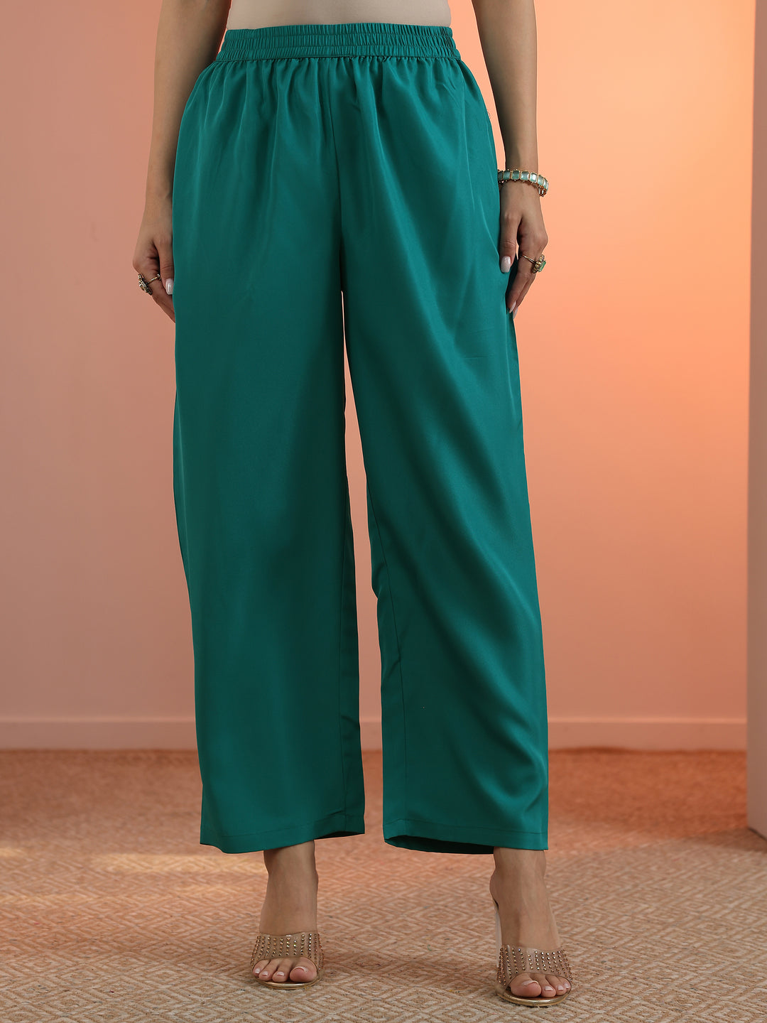 Teal Woven Design Silk Blend Straight Suit Set With Dupatta