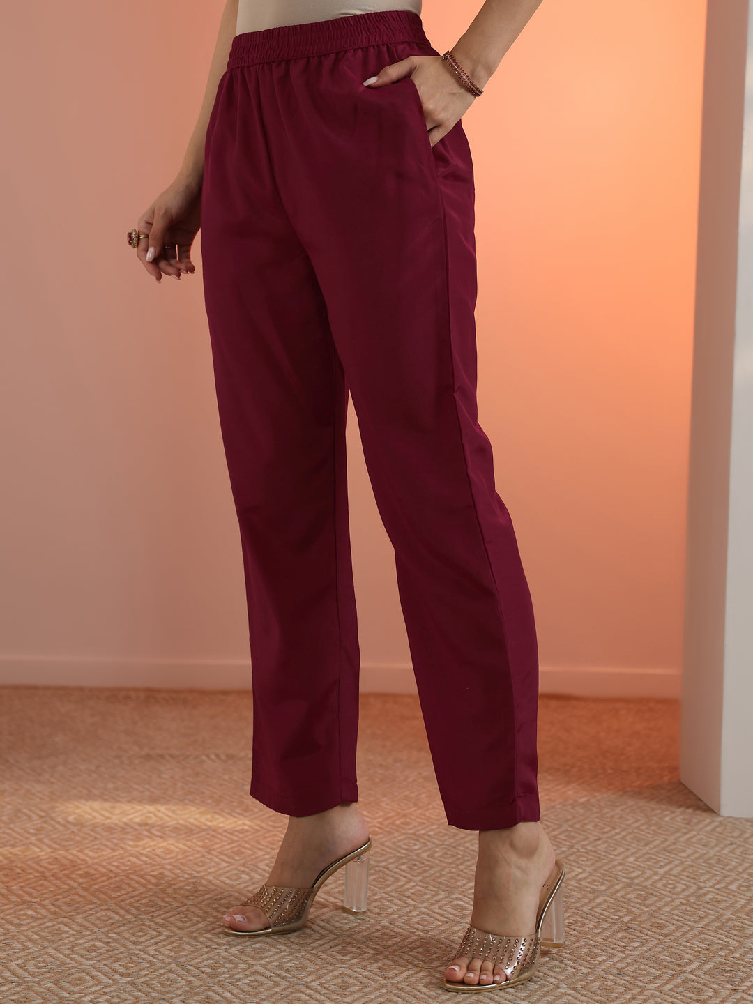 Maroon Woven Design Silk Blend Straight Suit Set With Dupatta