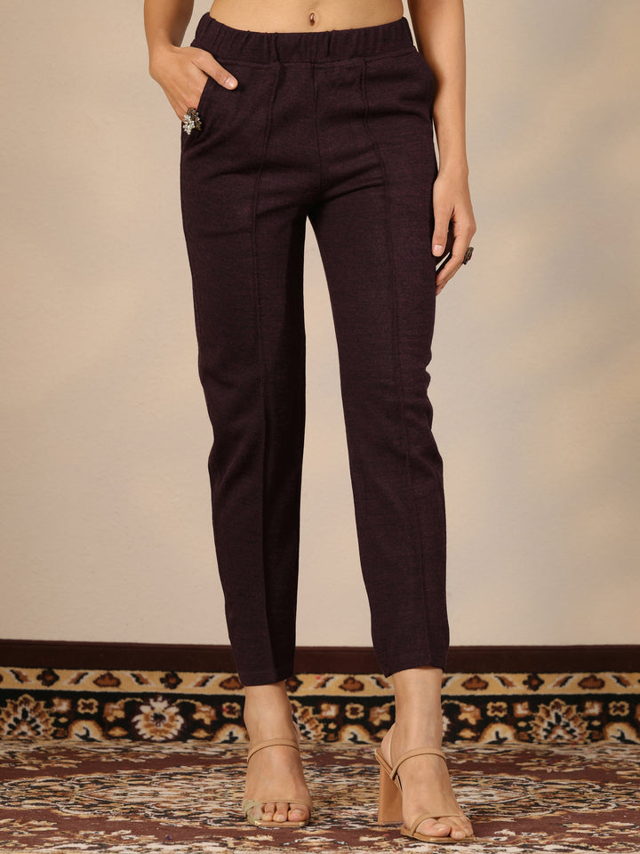 Burgundy Embroidered Wool Straight Suit Set With Dupatta