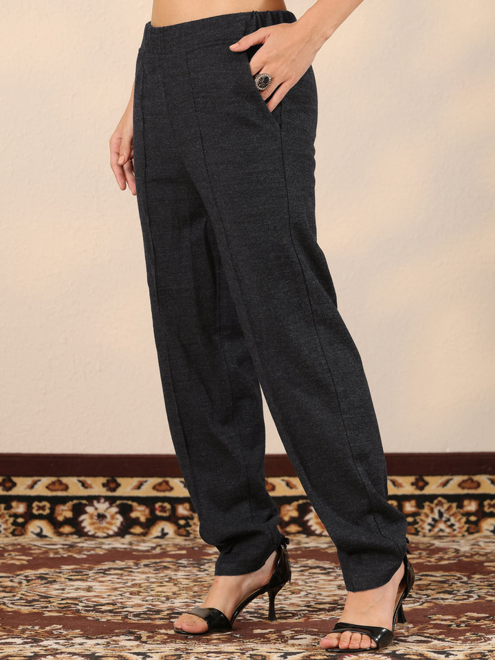 Grey Embroidered Wool Straight Suit Set With Dupatta