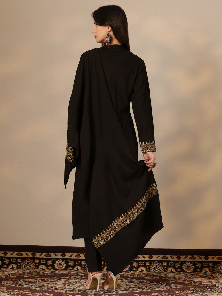 Brown Embroidered Wool Straight Suit Set With Dupatta
