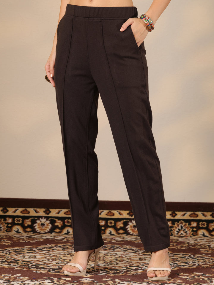 Brown Embroidered Wool Straight Suit Set With Dupatta