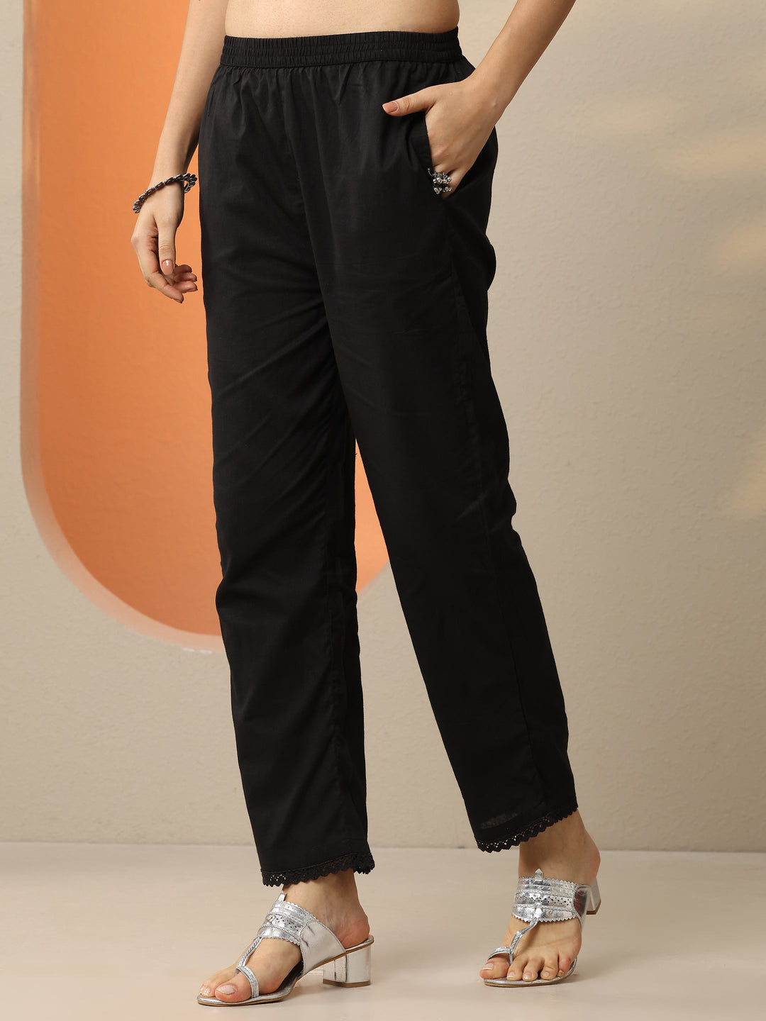 Black Embroidered Cotton Blend  Straight Suit Set With Dupatta