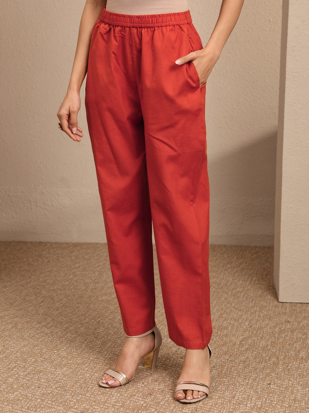 Orange Embroidered Cotton Straight Suit Set With Dupatta