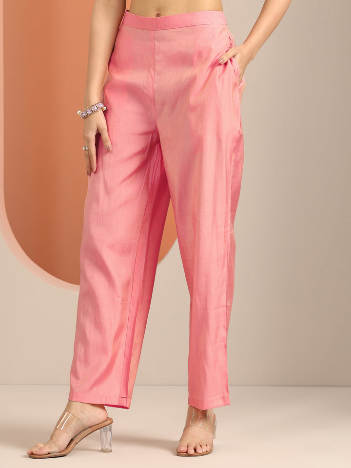 Peach Embroidered Silk Blend Straight Suit Set With Dupatta