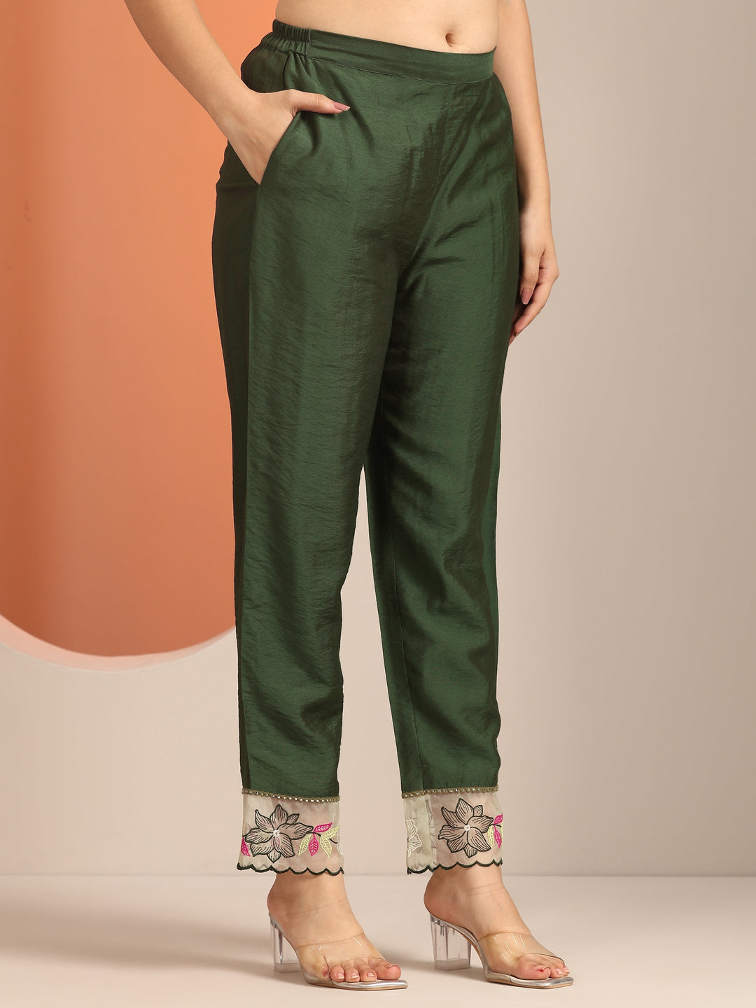 Green Embroidered Silk Blend Straight Suit Set With Dupatta