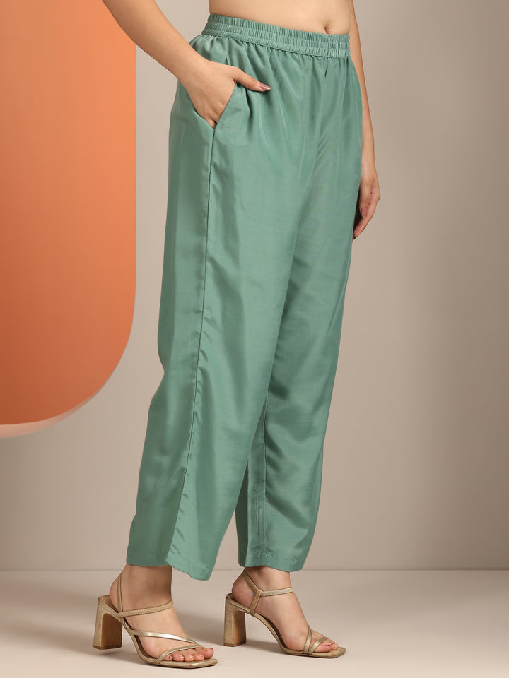 Libas Art Green Woven Design Silk Blend Straight Suit Set With Dupatta