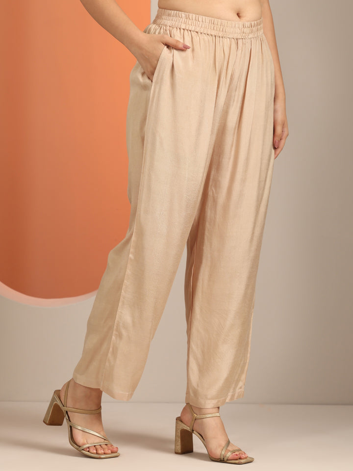 Libas Art Tan Woven Design Silk Blend Straight Suit Set With Dupatta