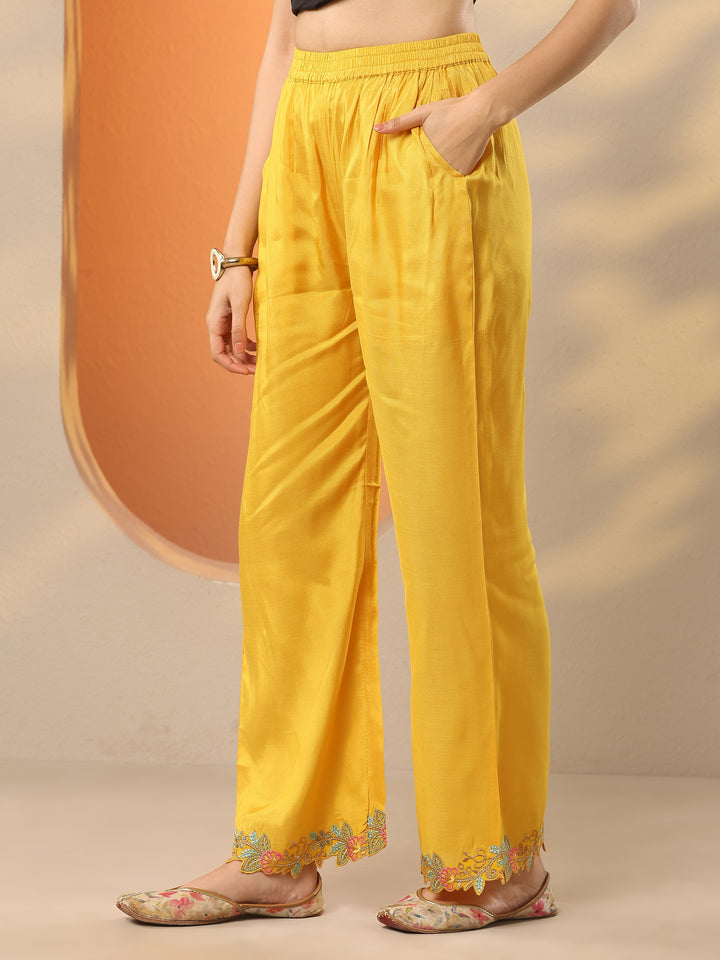 Mustard Embroidered Organza A-Line Suit Set With Dupatta