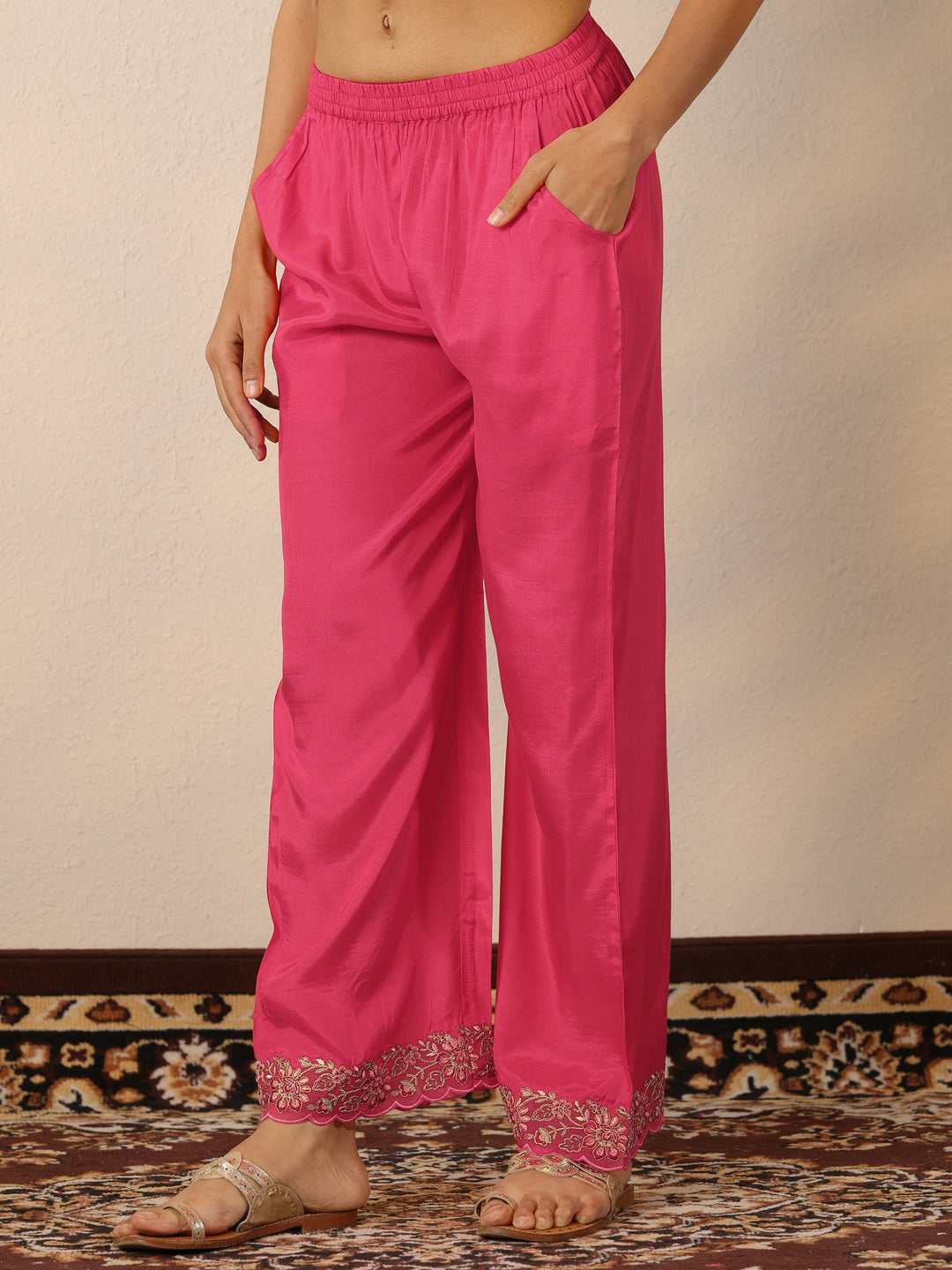 Coral Embroidered Organza Suit Set With Dupatta