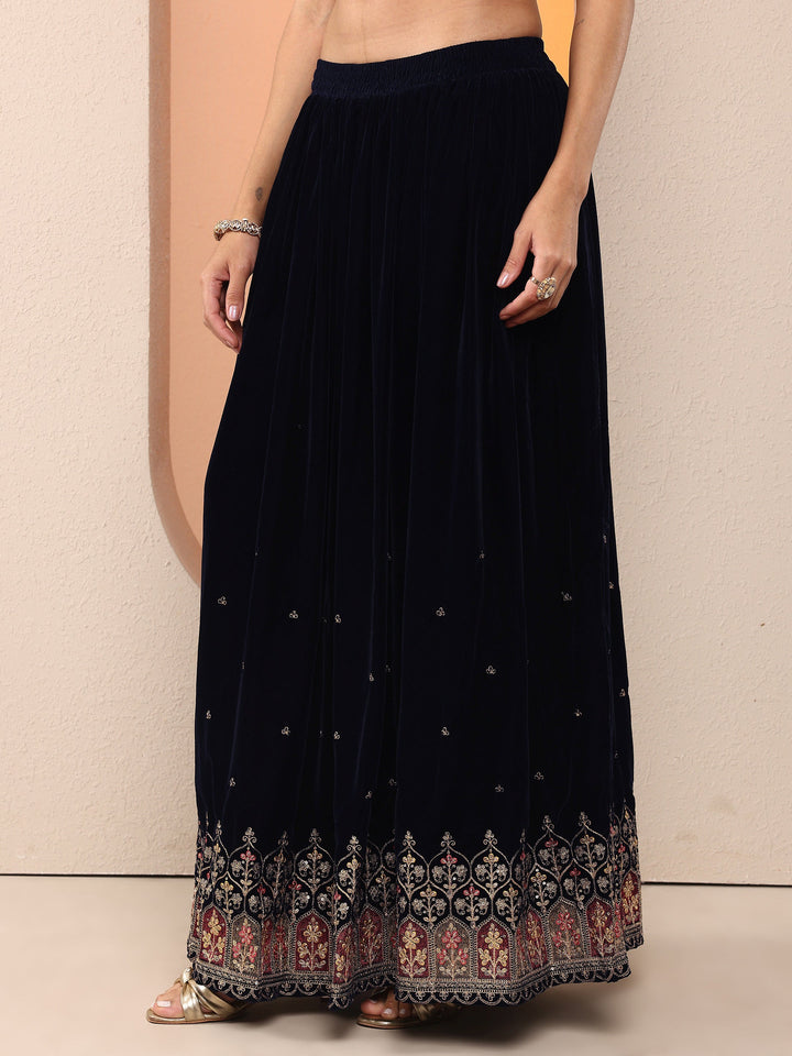 Libas Art Navy blue Embroidered Velvet Straight Suit Set With Dupatta
