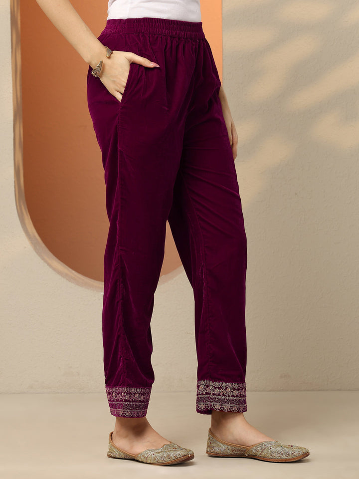 Libas Art Magenta Embroidered Velvet Straight Suit Set With Dupatta