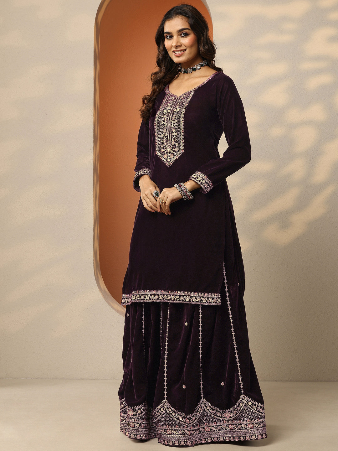 Libas Art Black Embroidered Georgette Straight Suit Set With Dupatta