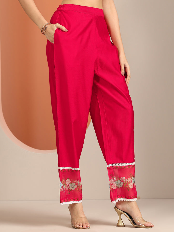 Red Embroidered Silk Blend Straight Suit Set With Dupatta