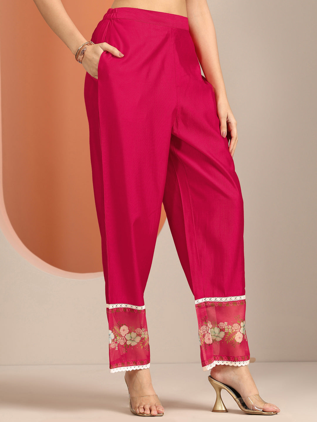 Libas Red Embroidered Silk Blend Straight Suit Set With Dupatta