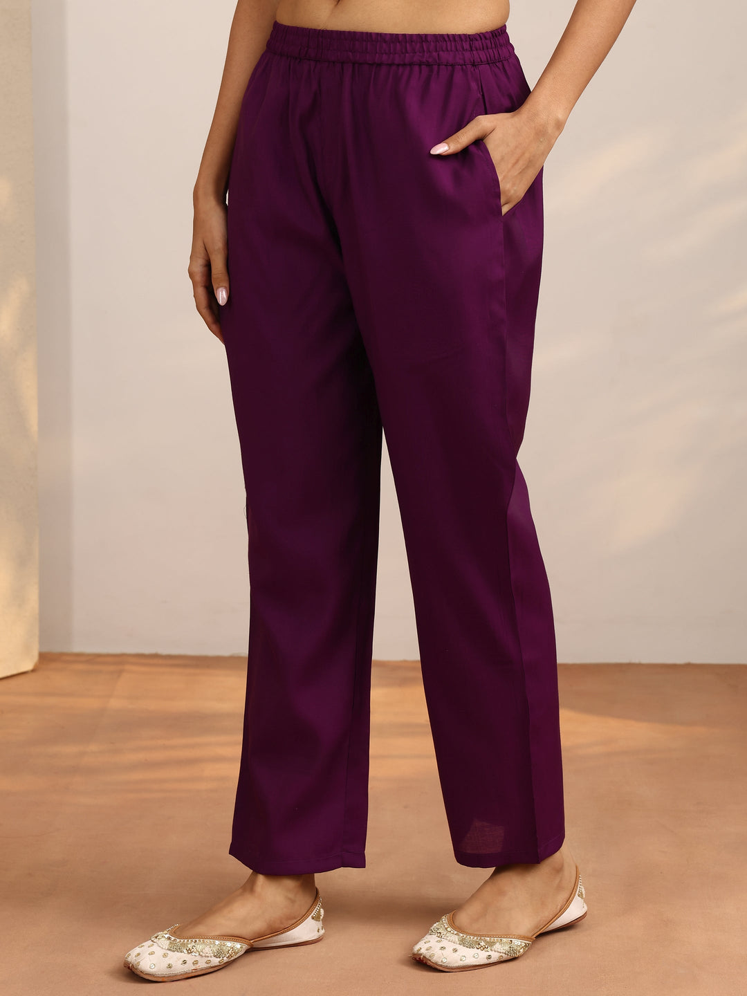 Purple Printed Silk Blend Straight Suit Set With Dupatta