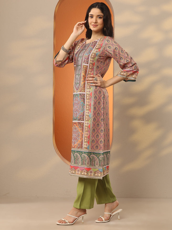 Multi Printed Silk Blend Straight Suit Set With Dupatta