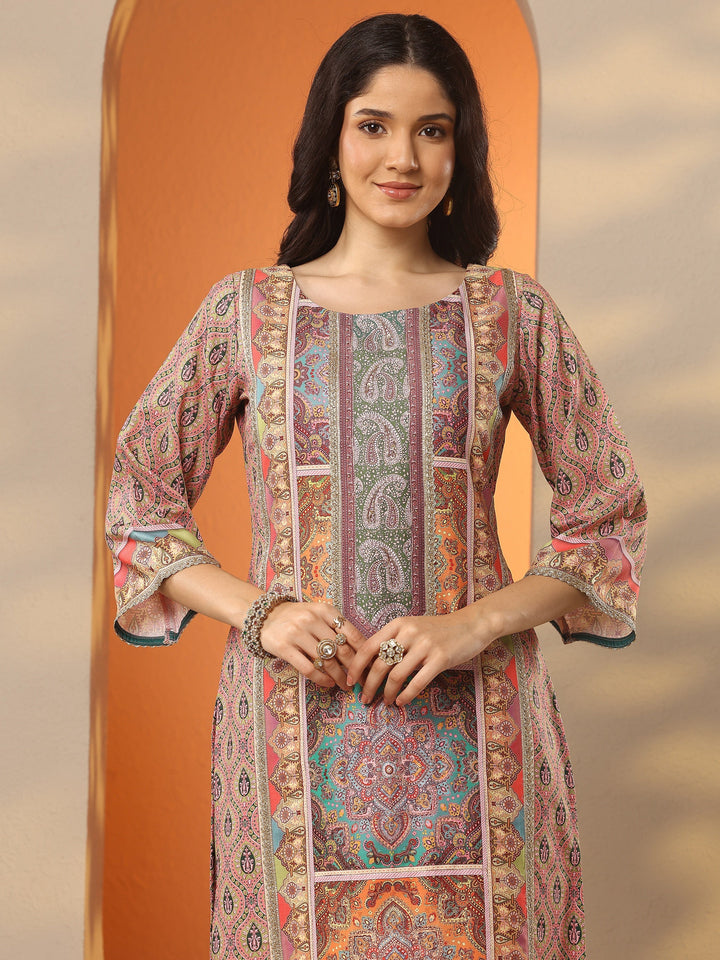 Multi Printed Silk Blend Straight Suit Set With Dupatta