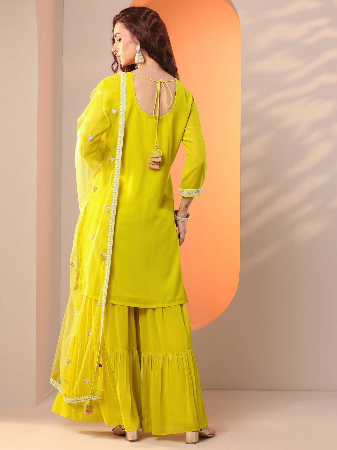 Libas Art Green Embroidered Georgette Straight Suit Set With Dupatta