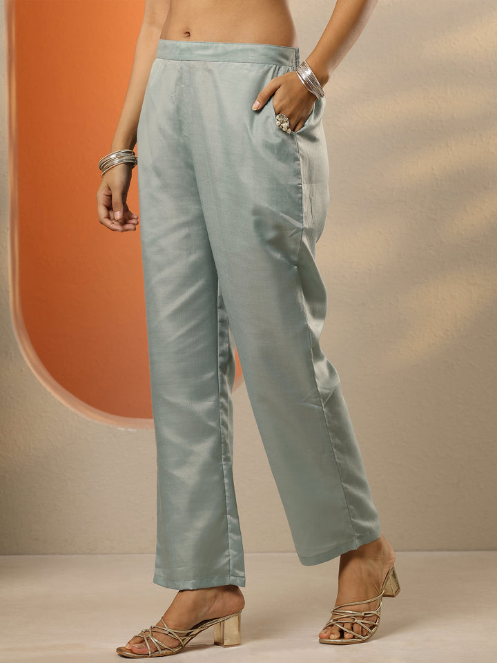 Blue Embroidered Organza Straight Suit Set With Dupatta