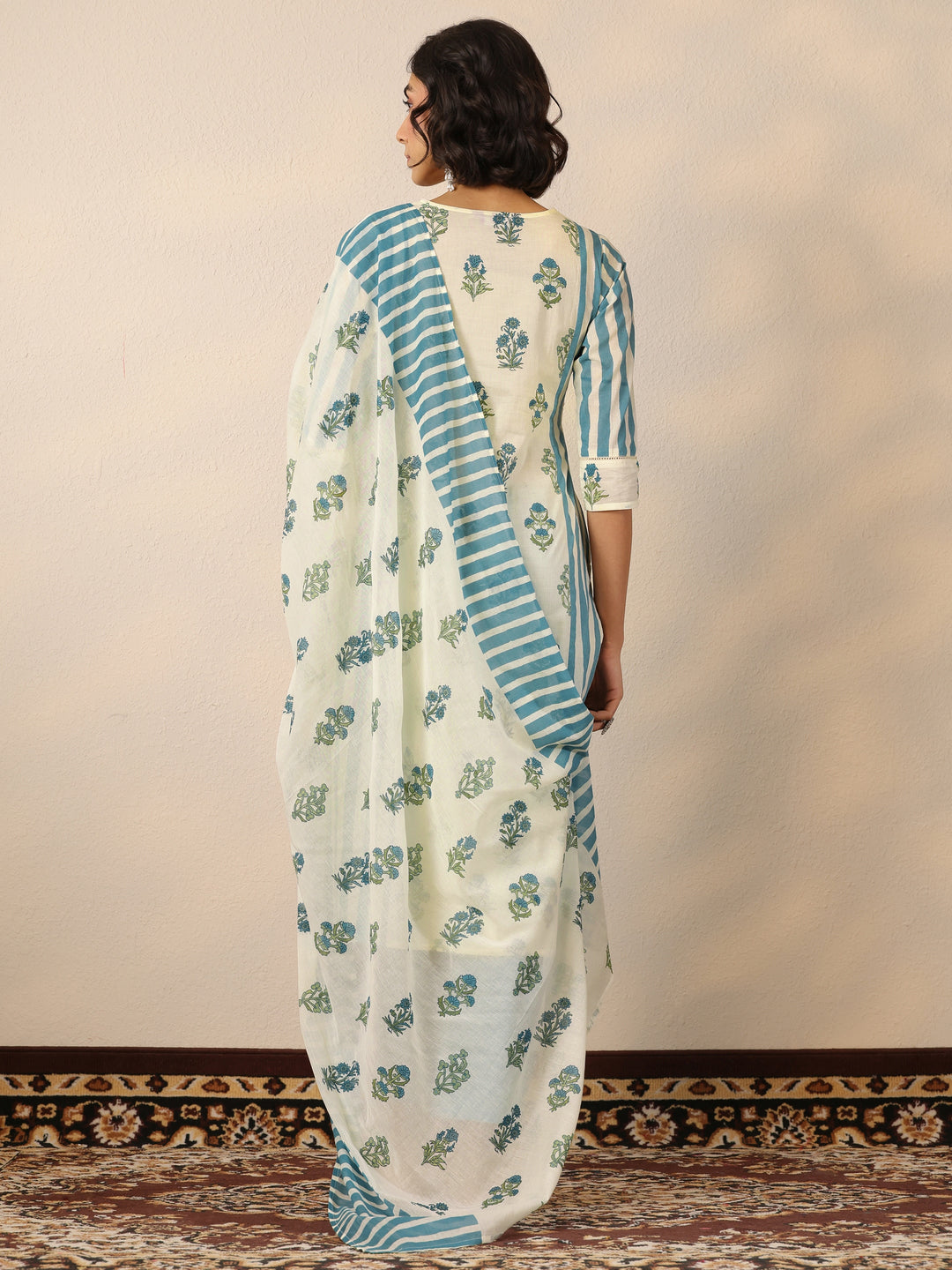 Off White Printed Cotton Straight Suit Set With Dupatta
