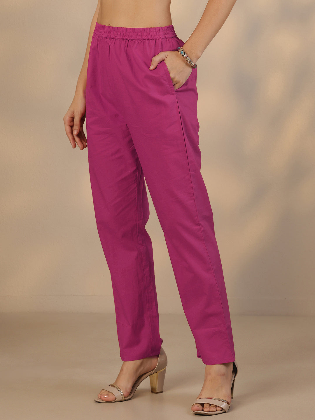 Pink Printed Cotton Anarkali Suit Set With Dupatta