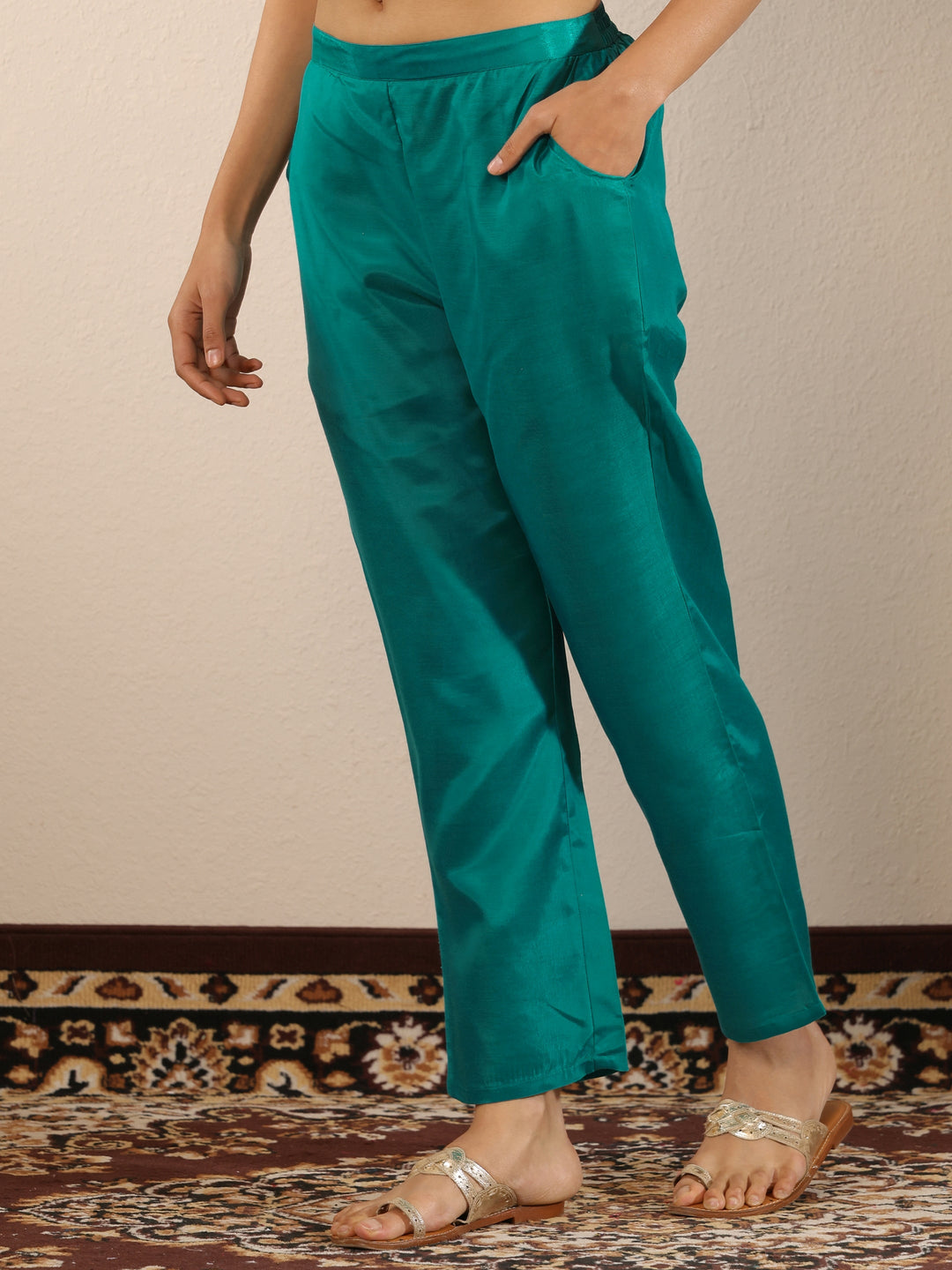 Green Embroidered Organza Straight Suit Set With Dupatta