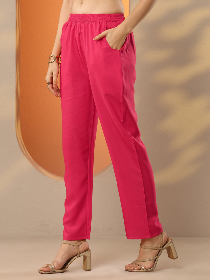 Pink Printed Silk Blend Straight Suit Set With Dupatta