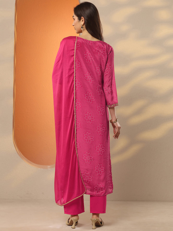 Pink Printed Silk Blend Straight Suit Set With Dupatta