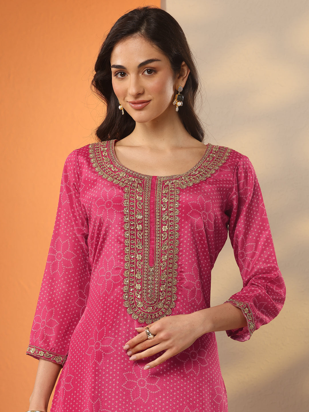 Pink Printed Silk Blend Straight Suit Set With Dupatta