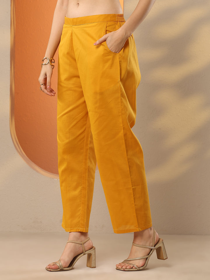 Mustard Embroidered Silk Blend Straight Suit Set With Dupatta