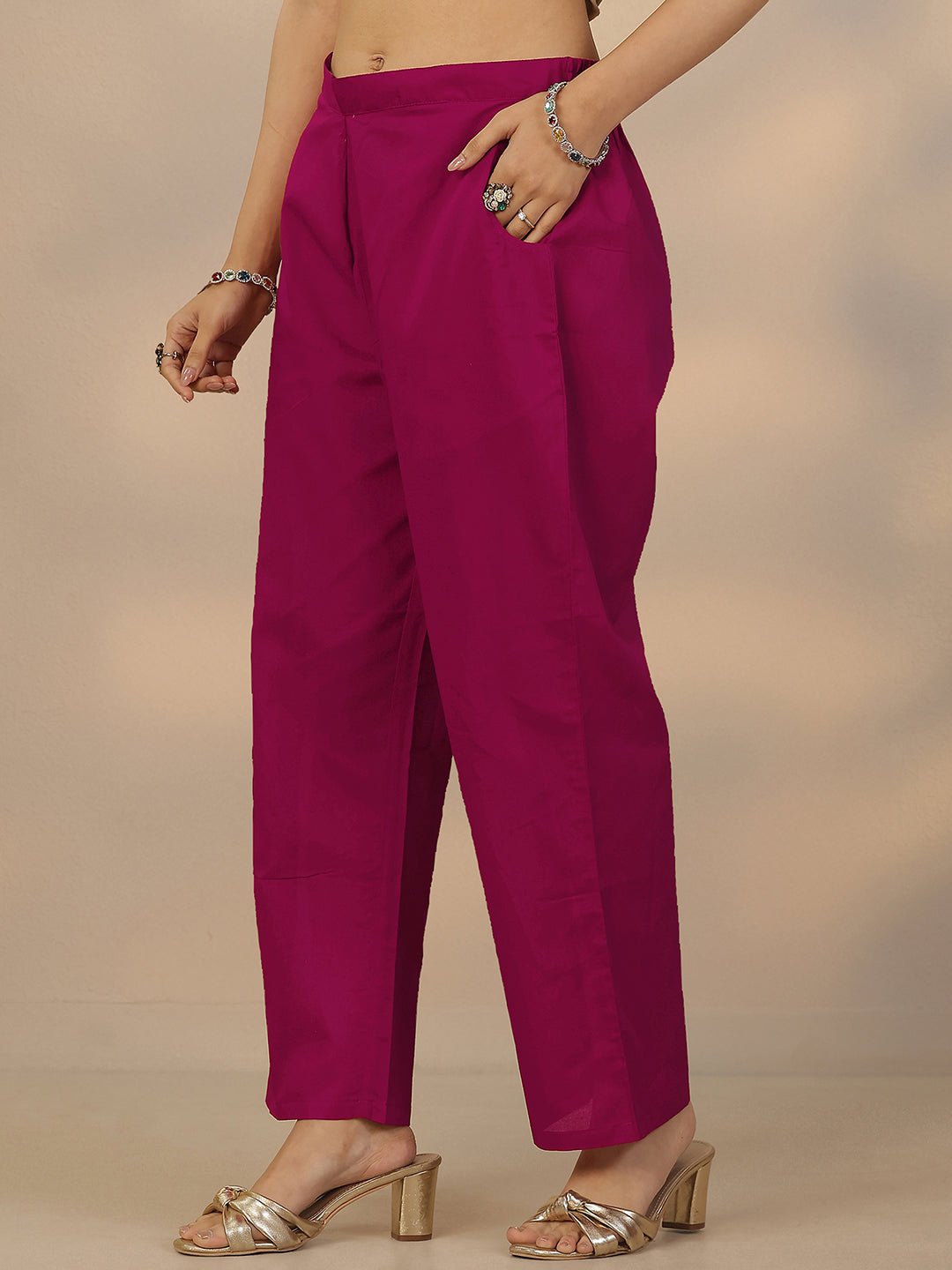 Magenta Embroidered Silk Blend Straight Suit Set With Dupatta