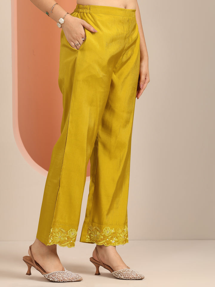 Mustard Embroidered Silk Blend Straight Suit Set With Dupatta