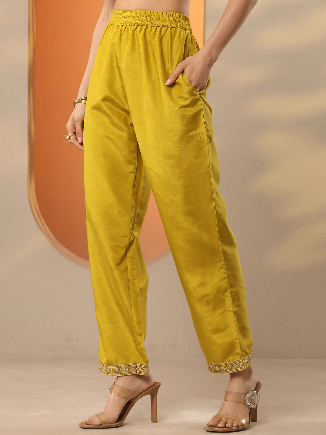 Mustard Embroidered Silk Blend Straight Suit Set With Dupatta